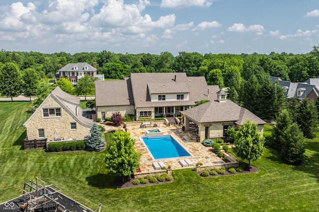9681 Pleasant View Ln, Zionsville, IN 46077 - outdoor pool featuring a yard and a patio
