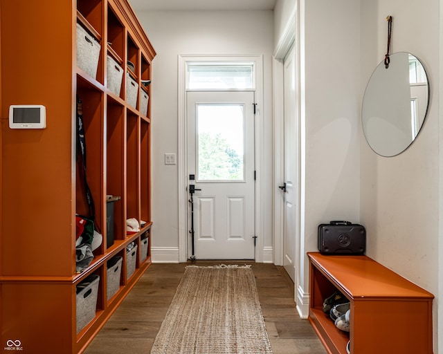 9681 Pleasant View Ln, Zionsville, IN 46077 - mudroom with dark wood-type flooring and baseboards