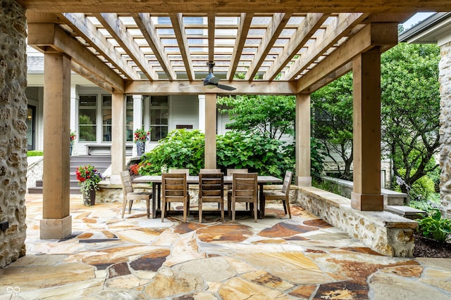 9681 Pleasant View Ln, Zionsville, IN 46077 - view of patio featuring outdoor dining space, ceiling fan, and a pergola