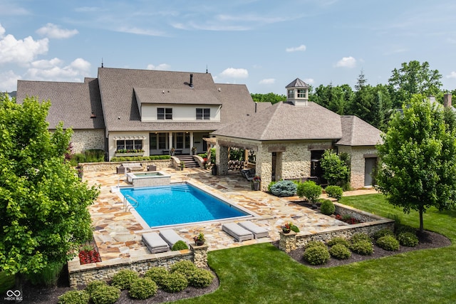 9681 Pleasant View Ln, Zionsville, IN 46077 - outdoor pool featuring an in-ground hot tub, a patio area, and a yard