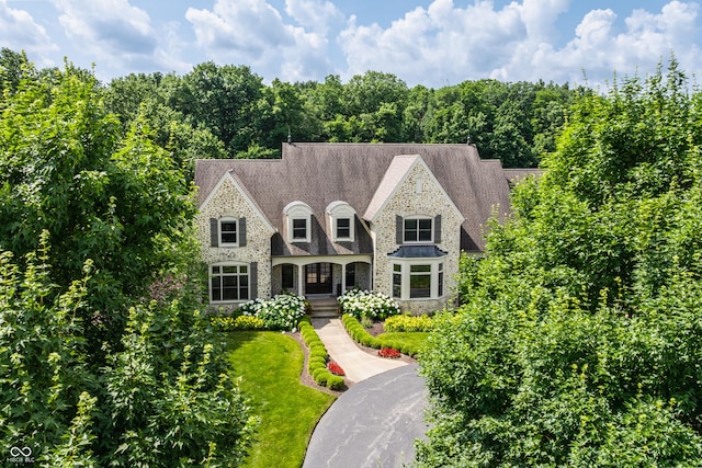 9681 Pleasant View Ln, Zionsville, IN 46077 - french country home with stone siding and a front yard