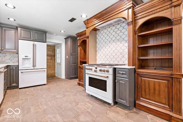 6470 Around The Hills Rd, Indianapolis, IN 46226 - kitchen with premium appliances, light countertops, gray cabinetry, and recessed lighting