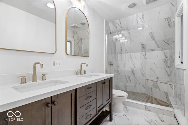 6470 Around The Hills Rd, Indianapolis, IN 46226 - full bath with marble finish floors, double vanity, and a marble finish shower