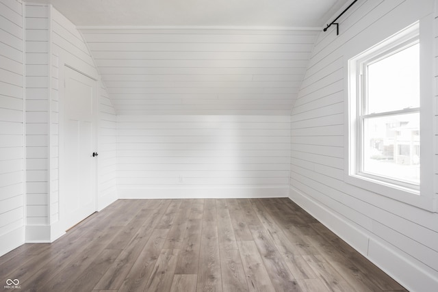 1456 Fletcher Ave, Indianapolis, IN 46203 - additional living space featuring vaulted ceiling, hardwood / wood-style floors, and wooden walls