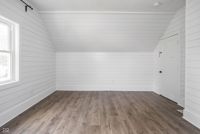 1456 Fletcher Ave, Indianapolis, IN 46203 - bonus room with vaulted ceiling, dark wood-style flooring, and wooden walls