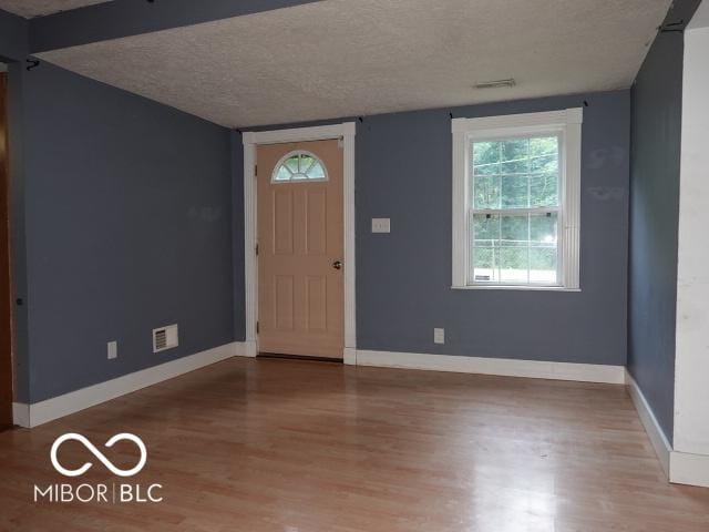 foyer featuring a textured ceiling and wood finished floors