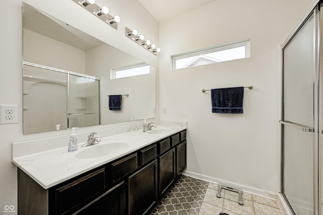 1270 W Limestone Way, Fortville, IN 46040 - bathroom with double vanity and a shower stall