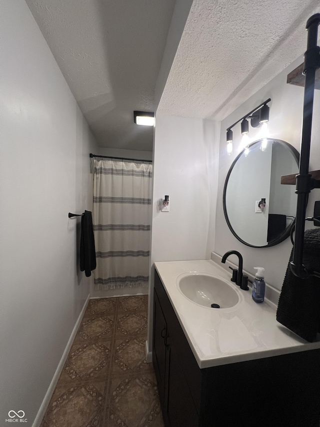 1203 S 6th St, Clinton, IN 47842 - bathroom with vanity, a textured ceiling, and a shower with curtain