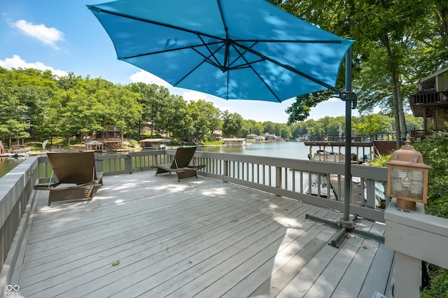 6254 Grosbeak Ct, Nineveh, IN 46164 - wooden terrace with a water view and view of wooded area