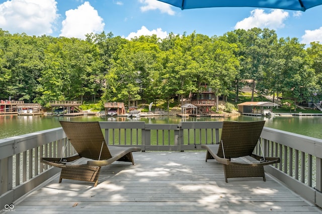 6254 Grosbeak Ct, Nineveh, IN 46164 - wooden terrace featuring a water view and view of wooded area