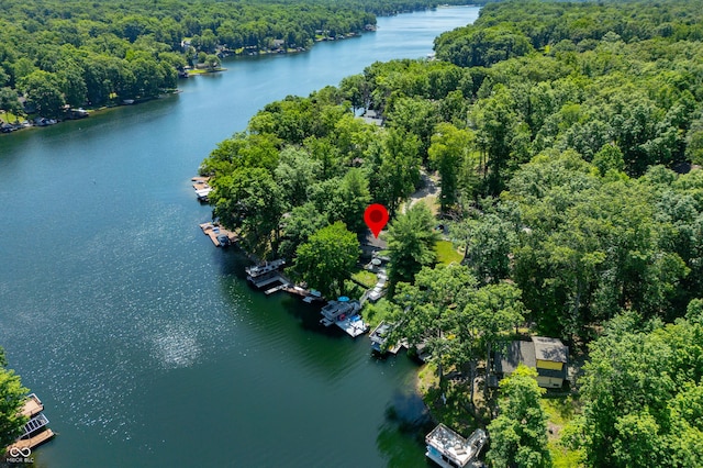 6254 Grosbeak Ct, Nineveh, IN 46164 - aerial overview of property's location with a heavily wooded area and a nearby body of water