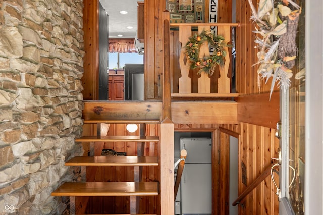 6254 Grosbeak Ct, Nineveh, IN 46164 - staircase featuring wooden walls and recessed lighting