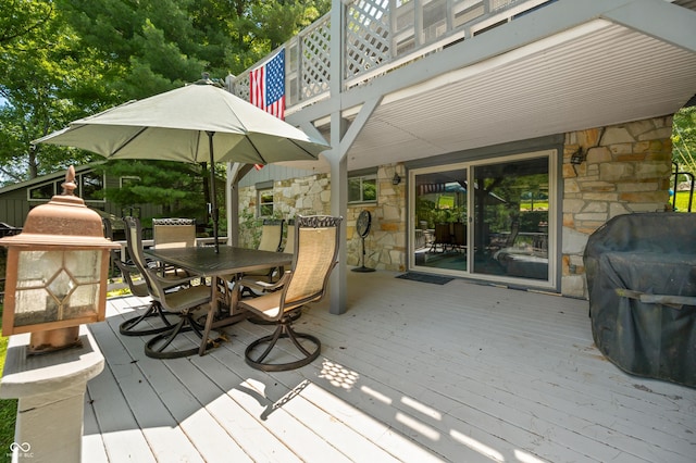 6254 Grosbeak Ct, Nineveh, IN 46164 - wooden terrace with outdoor dining area and grilling area