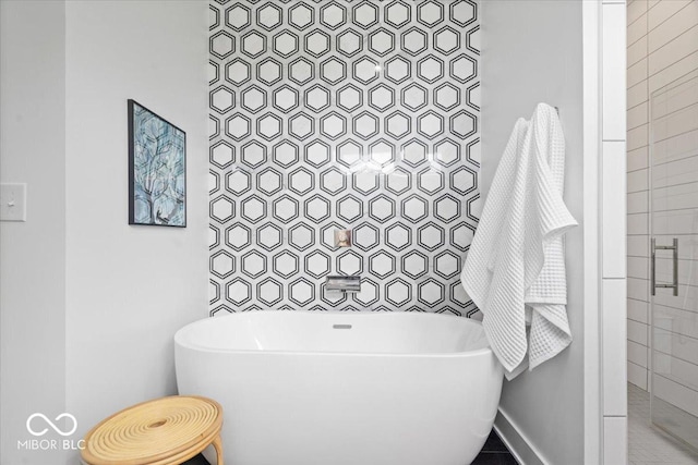 20440 Chatham Hills Blvd, Westfield, IN 46074 - bathroom with a freestanding tub and a tile shower