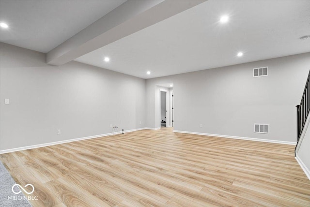 2840 Flowing Creek Pl, Westfield, IN 46074 - finished below grade area featuring recessed lighting, light wood-type flooring, and stairway