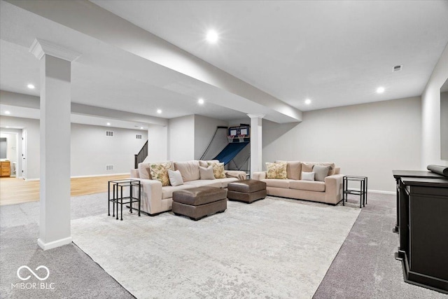 2840 Flowing Creek Pl, Westfield, IN 46074 - living room featuring carpet flooring and recessed lighting