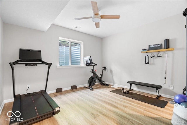 2840 Flowing Creek Pl, Westfield, IN 46074 - workout room with wood finished floors and ceiling fan