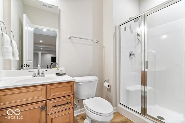 2840 Flowing Creek Pl, Westfield, IN 46074 - full bathroom featuring a stall shower, vanity, and wood finished floors