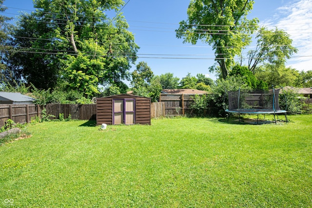 1202 E Stop 10th Rd, Indianapolis, IN 46227 - fenced backyard with a storage shed and a trampoline