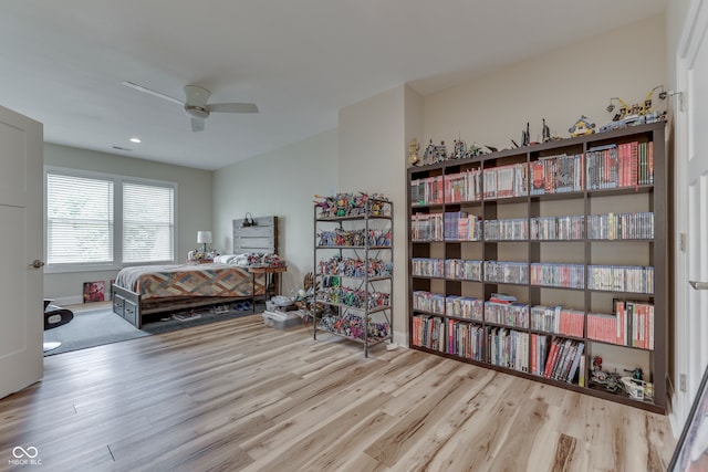 847 E Jefferson St, Franklin, IN 46131 - bedroom featuring wood finished floors, ceiling fan, and recessed lighting
