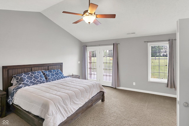 421 Lowry St, Jamestown, IN 46147 - bedroom with lofted ceiling, access to outside, carpet flooring, and ceiling fan