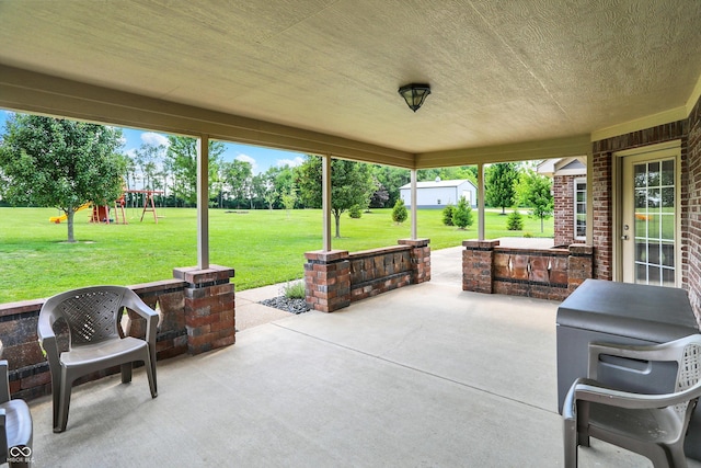 421 Lowry St, Jamestown, IN 46147 - view of patio with an outbuilding and a playground