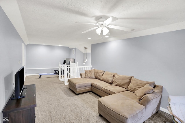 421 Lowry St, Jamestown, IN 46147 - living area featuring ceiling fan, carpet flooring, a textured ceiling, recessed lighting, and lofted ceiling