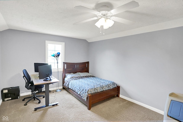 421 Lowry St, Jamestown, IN 46147 - bedroom featuring vaulted ceiling, carpet flooring, a ceiling fan, a textured ceiling, and an office area
