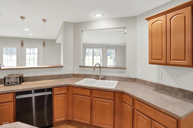 421 Lowry St, Jamestown, IN 46147 - kitchen with dishwasher, decorative light fixtures, light countertops, a ceiling fan, and recessed lighting