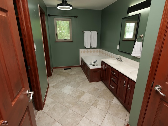 4443 W Windsong Ct, New Palestine, IN 46163 - full bath with tile patterned flooring, a garden tub, and double vanity