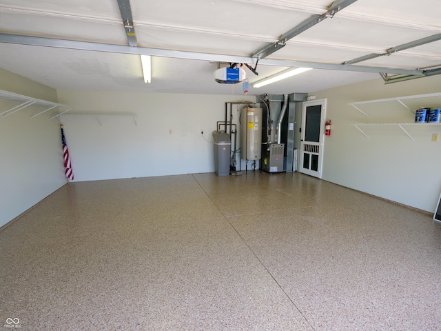 4443 W Windsong Ct, New Palestine, IN 46163 - garage with water heater, a garage door opener, and heating unit