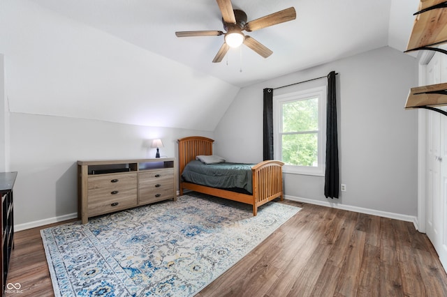 975 Locust St, Middletown, IN 47356 - bedroom with lofted ceiling, wood finished floors, and a ceiling fan