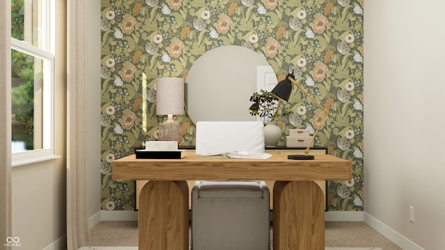 655 Bridgeman Rd, Avon, IN 46123 - home office with wallpapered walls, carpet flooring, and plenty of natural light