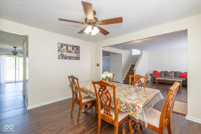 3624 Newberry Rd, Plainfield, IN 46168 - dining area featuring a ceiling fan, wood finished floors, stairs, and a textured ceiling