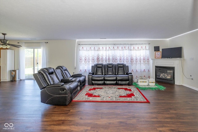 3624 Newberry Rd, Plainfield, IN 46168 - living room featuring wood finished floors, a glass covered fireplace, and ceiling fan