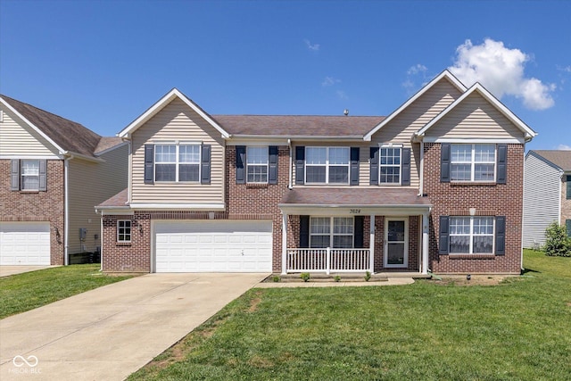 3624 Newberry Rd, Plainfield, IN 46168 - view of front of property featuring a porch, a garage, a front yard, driveway, and brick siding
