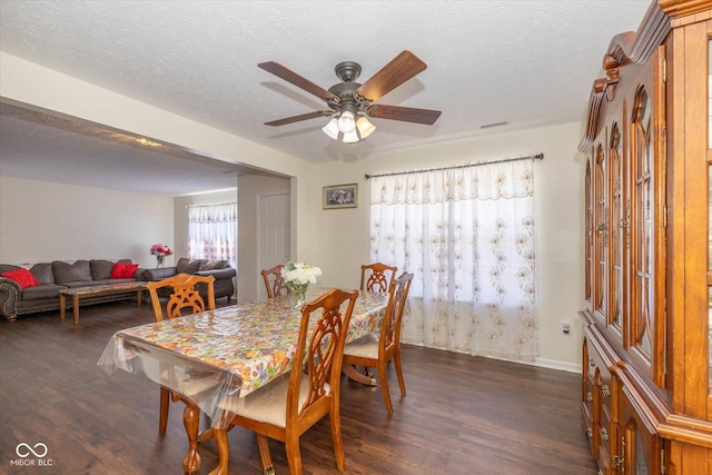 3624 Newberry Rd, Plainfield, IN 46168 - dining space with dark wood-style floors, plenty of natural light, a ceiling fan, and a textured ceiling