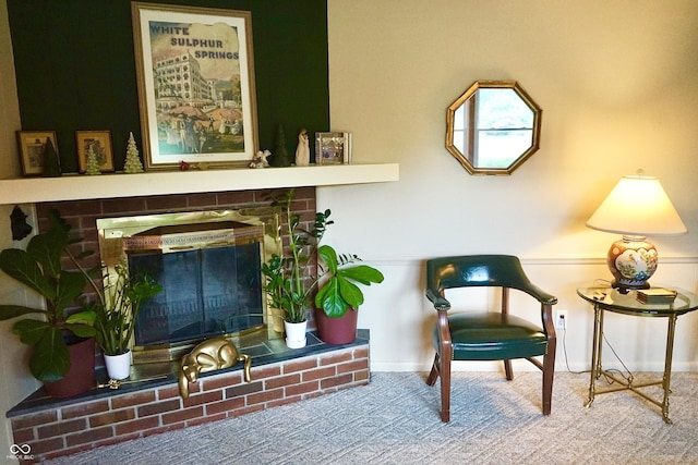 7780 Cree Trl, Indianapolis, IN 46250 - sitting room with a brick fireplace and carpet flooring