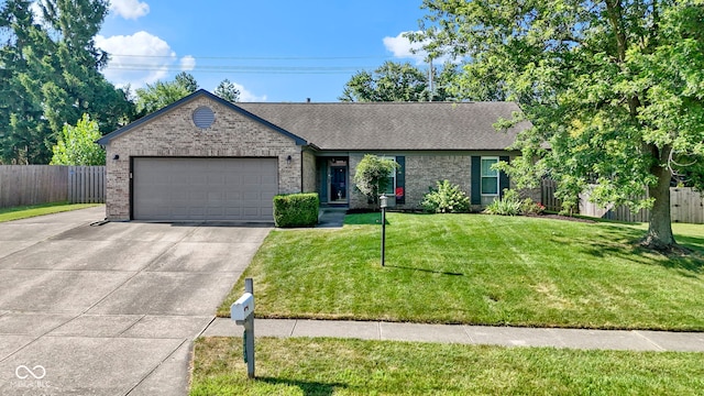 7683 Madden Dr, Fishers, IN 46038 - ranch-style home with driveway, brick siding, an attached garage, and roof with shingles