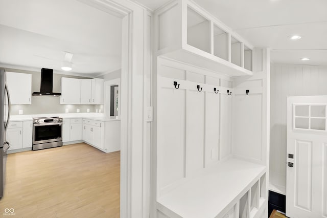 6711 Lafayette Rd, Indianapolis, IN 46278 - mudroom featuring light wood-style floors and recessed lighting