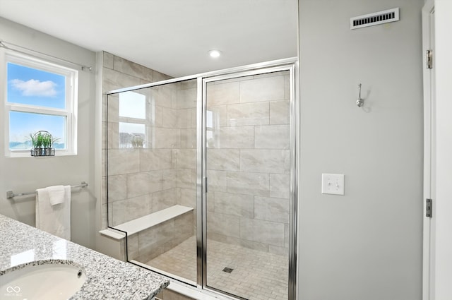 18750 Terra Vis Pl, Westfield, IN 46074 - full bathroom featuring a shower stall, vanity, and recessed lighting