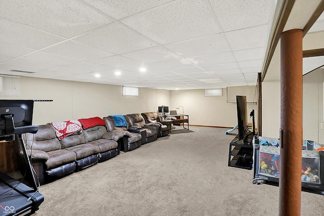 125 E Waterbury Rd, Indianapolis, IN 46227 - living room featuring carpet floors, a paneled ceiling, and recessed lighting