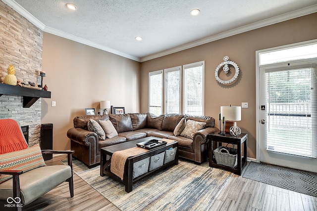 1551 N Park Ave, Indianapolis, IN 46202 - living room featuring light wood-style floors, healthy amount of natural light, a fireplace, recessed lighting, and ornamental molding