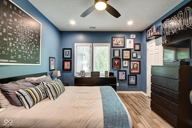 1551 N Park Ave, Indianapolis, IN 46202 - bedroom featuring wood finished floors, recessed lighting, a textured ceiling, and ceiling fan