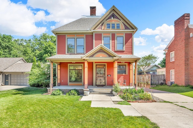 408 E Wabash Ave, Crawfordsville, IN 47933 - view of front facade featuring covered porch, a chimney, and roof with shingles
