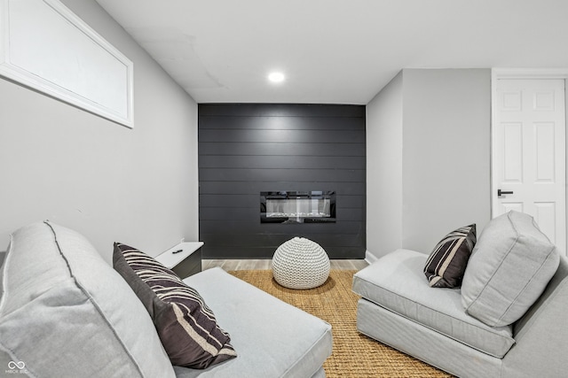 2012 N Dexter St, Indianapolis, IN 46202 - living room with wood finished floors, recessed lighting, and a large fireplace