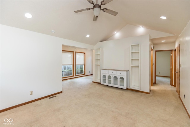 221 N Adams St, Brownsburg, IN 46112 - carpeted empty room with a ceiling fan, recessed lighting, and lofted ceiling