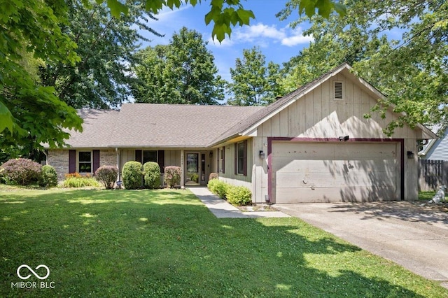 3628 Paddington Cir, Indianapolis, IN 46268 - ranch-style home featuring a garage, a front yard, concrete driveway, and a shingled roof