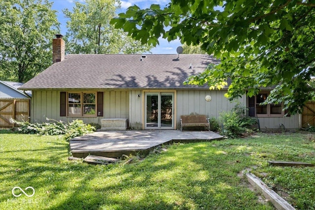 3628 Paddington Cir, Indianapolis, IN 46268 - rear view of house featuring a chimney, a deck, and a shingled roof