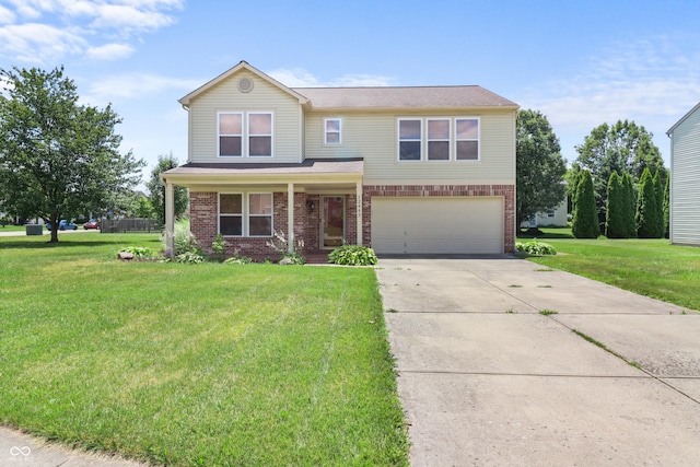 12443 Rose Haven Dr, Indianapolis, IN 46235 - traditional-style house featuring a garage, driveway, a front yard, and brick siding